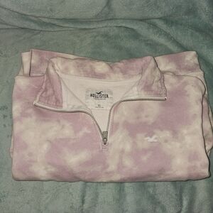 Hollister Purple Trendy Tie-Dye Quarter Zip Sweatshirt